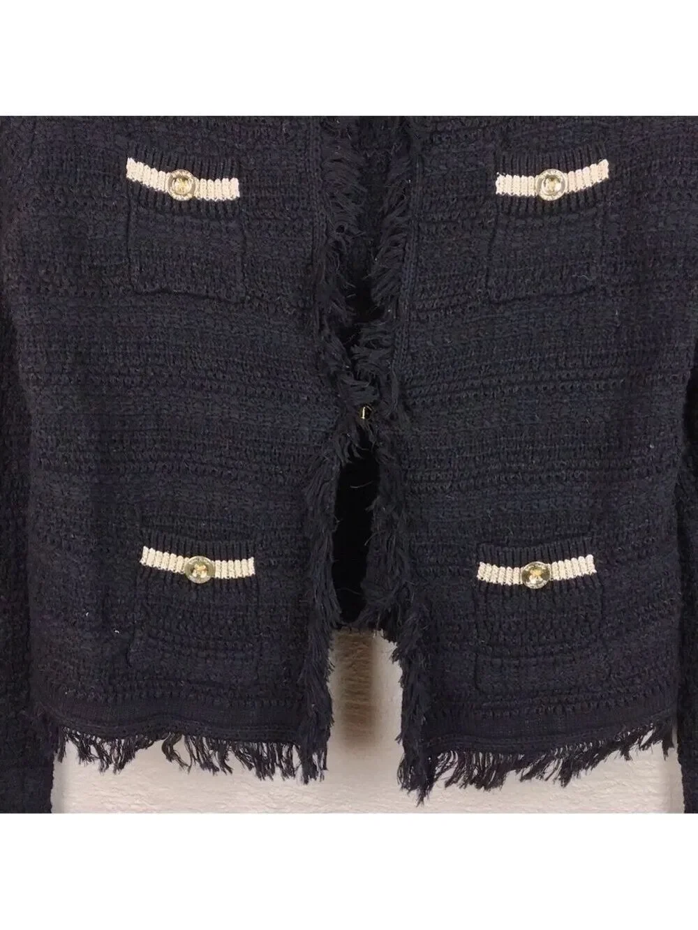 Lilly Pulitzer Black Gold Metallic Textured Knit One Clasp Front Cardigan Jacket